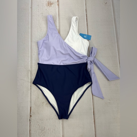 NWT Women's One Piece Swimsuit Wrap Color Block Tie Side Bathing Suit SIZE M - Picture 6 of 17